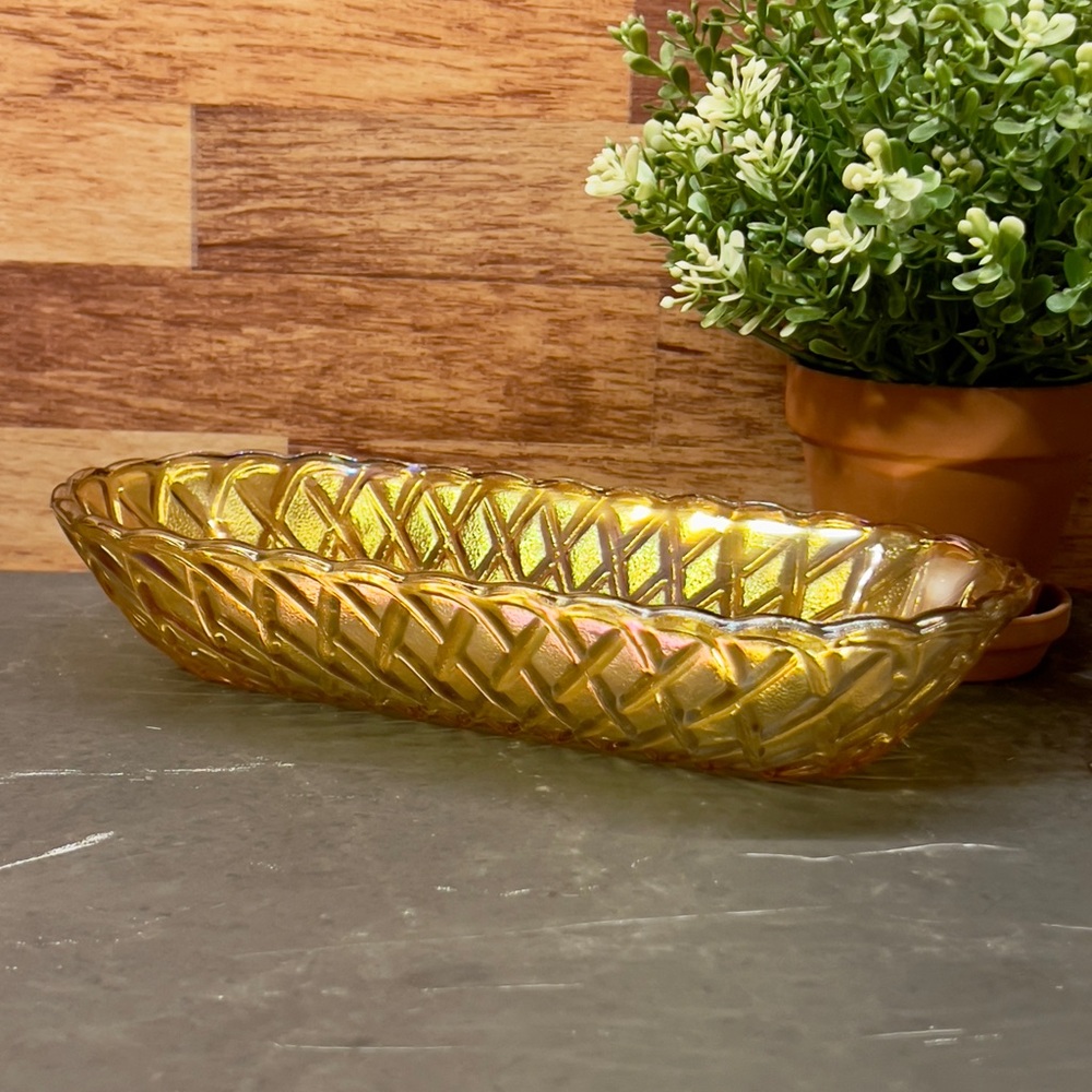10.5" serving dish vintage amber carnival 1970